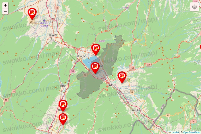 長野県のツルハドラッグ系の店舗地図