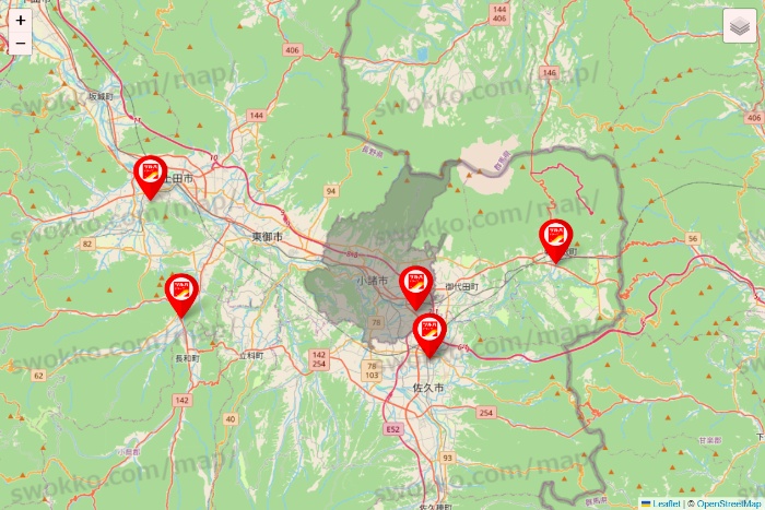 長野県のツルハドラッグ系の店舗地図