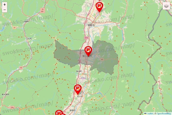 長野県のツルハドラッグ系の店舗地図