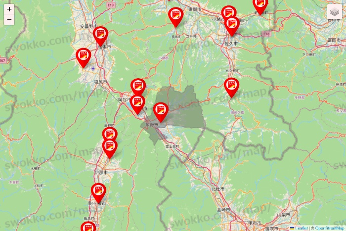 長野県のツルハドラッグ系の店舗地図