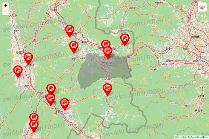 長野県のツルハドラッグ系の店舗地図