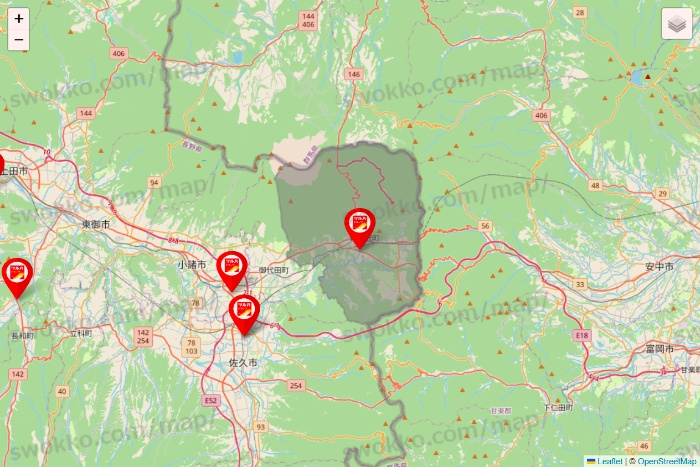 長野県のツルハドラッグ系の店舗地図