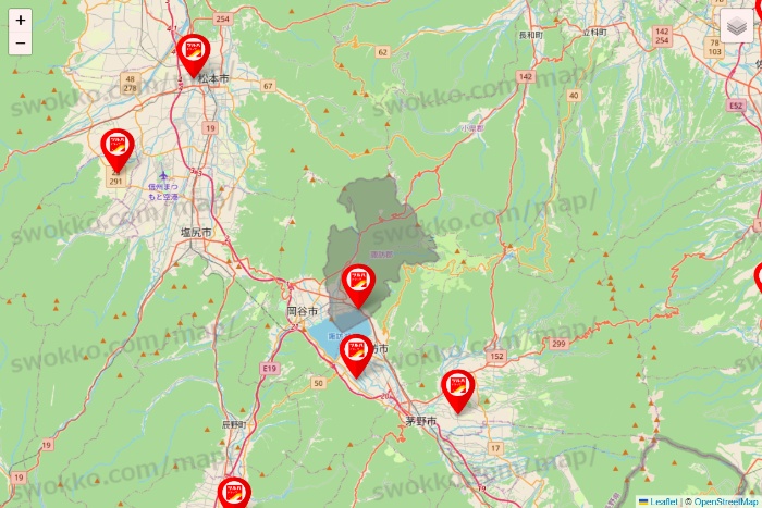長野県のツルハドラッグ系の店舗地図