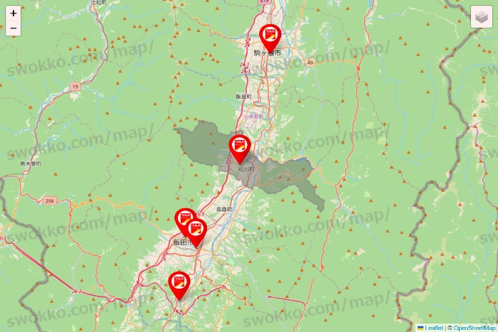 長野県のツルハドラッグ系の店舗地図