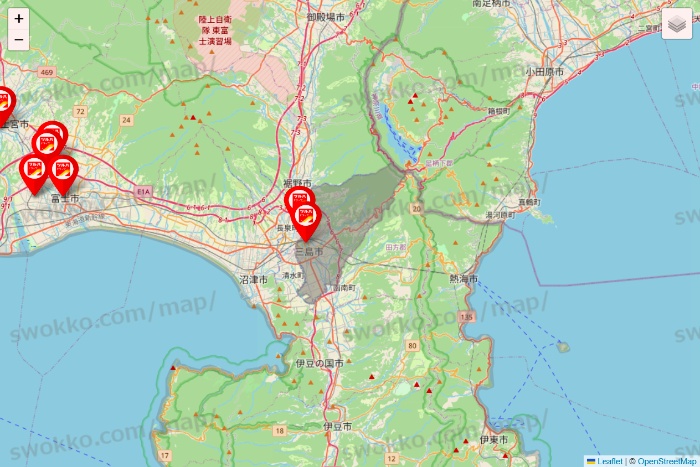 静岡県のツルハドラッグ系の店舗地図