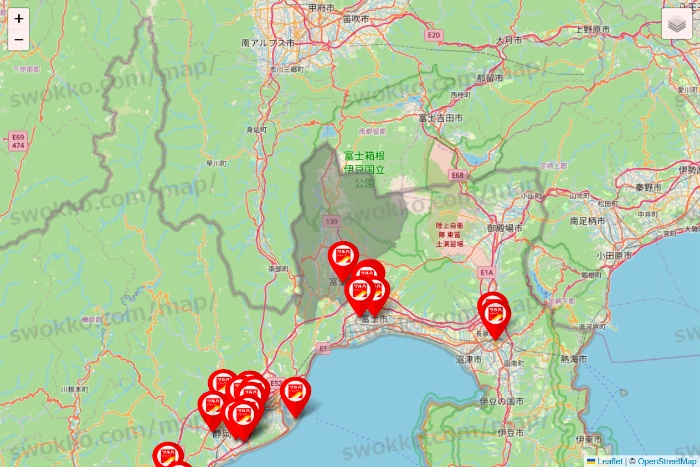 静岡県のツルハドラッグ系の店舗地図