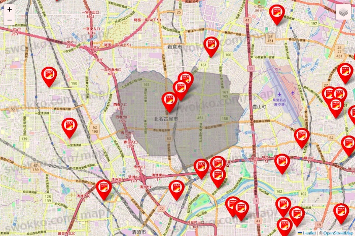 愛知県のツルハドラッグ系の店舗地図