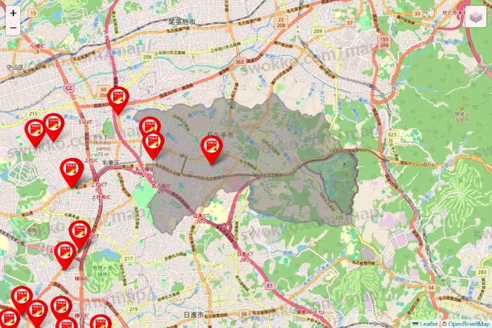 愛知県のツルハドラッグ系の店舗地図