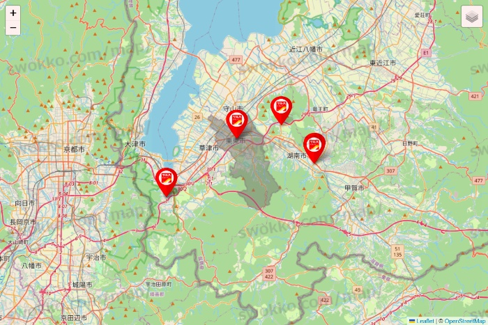 滋賀県のツルハドラッグ系の店舗地図