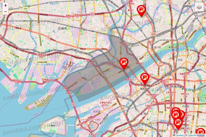 大阪府のツルハドラッグ系の店舗地図