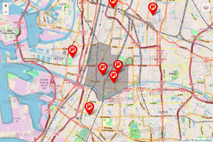 大阪府のツルハドラッグ系の店舗地図
