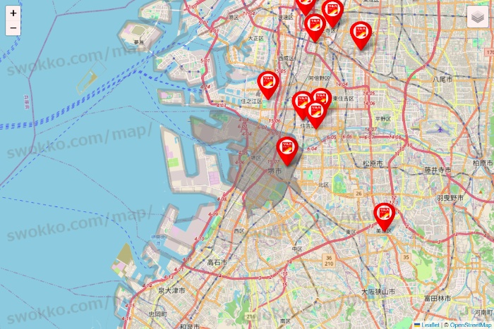 大阪府のツルハドラッグ系の店舗地図