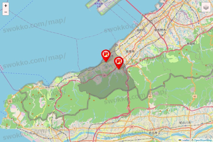 大阪府のツルハドラッグ系の店舗地図