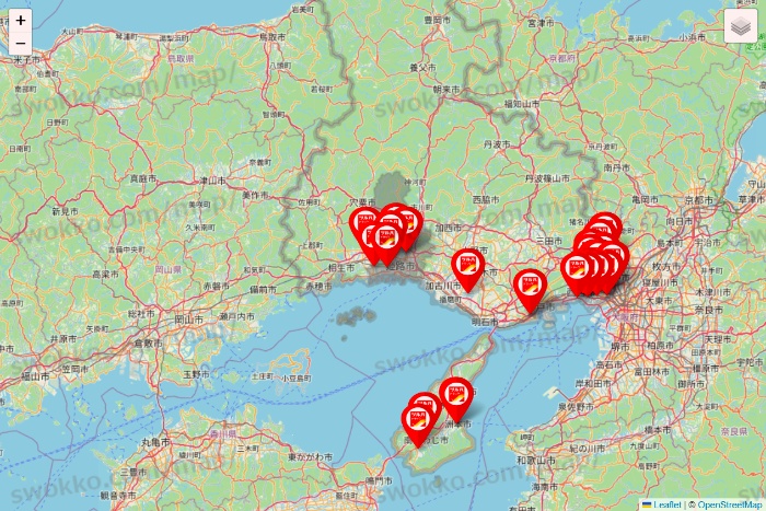兵庫県のツルハドラッグ系の店舗地図