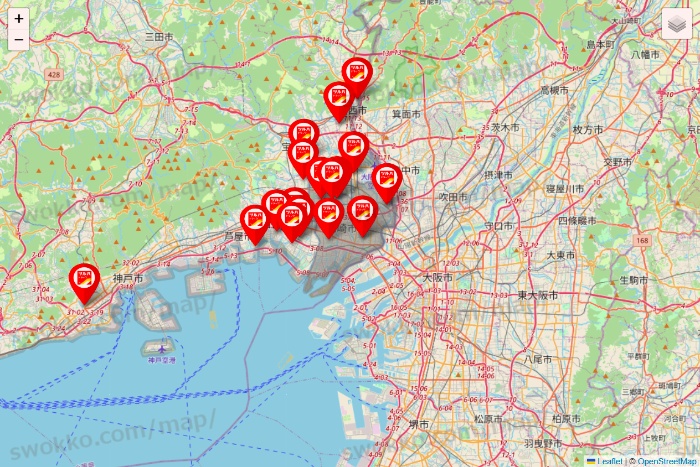 兵庫県のツルハドラッグ系の店舗地図
