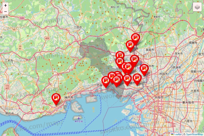 兵庫県のツルハドラッグ系の店舗地図