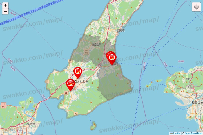 兵庫県のツルハドラッグ系の店舗地図