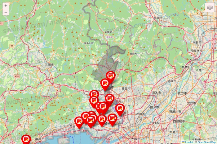 兵庫県のツルハドラッグ系の店舗地図