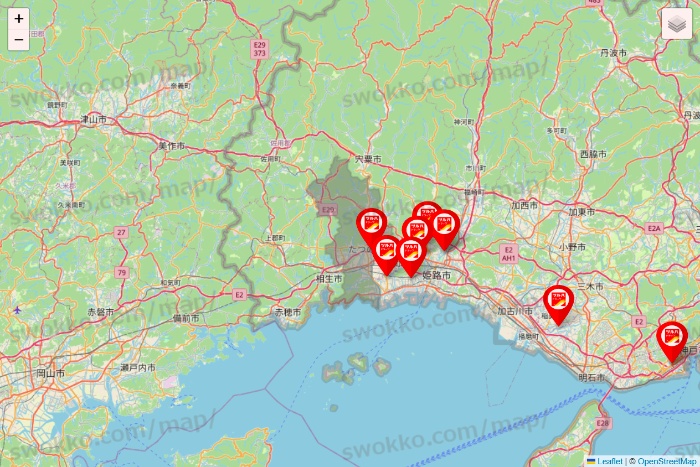 兵庫県のツルハドラッグ系の店舗地図