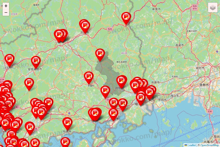 広島県のツルハドラッグ系の店舗地図