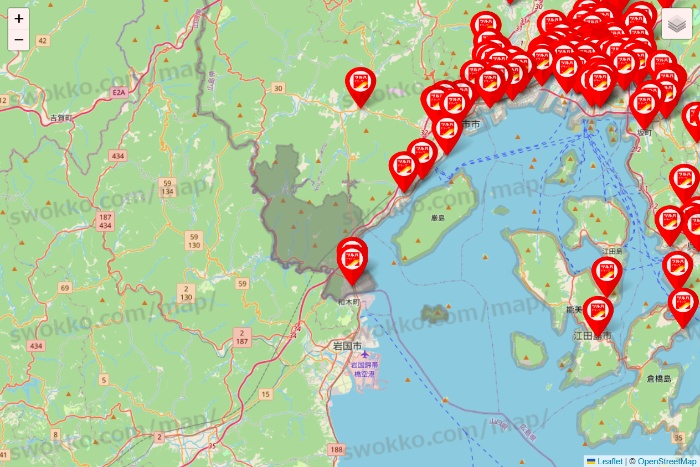 広島県のツルハドラッグ系の店舗地図