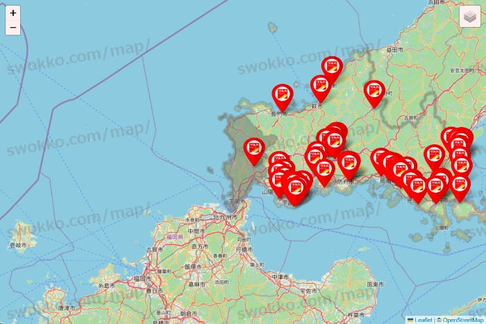 山口県のツルハドラッグ系の店舗地図