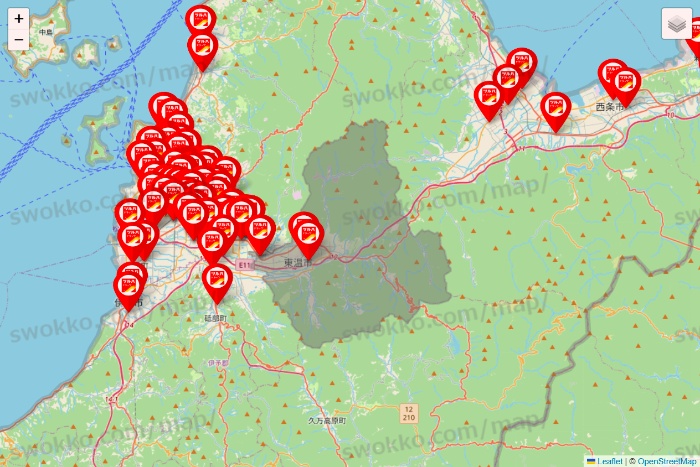 愛媛県のツルハドラッグ系の店舗地図