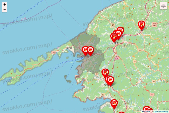 愛媛県のツルハドラッグ系の店舗地図