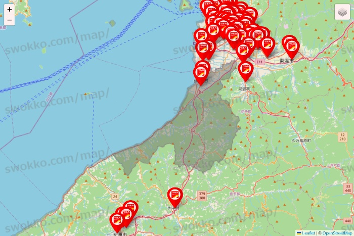 愛媛県のツルハドラッグ系の店舗地図