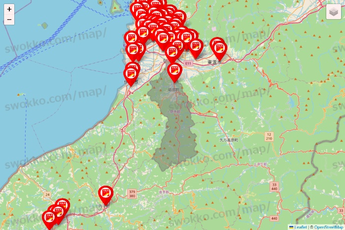 愛媛県のツルハドラッグ系の店舗地図