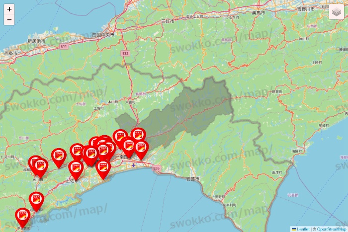 高知県のツルハドラッグ系の店舗地図