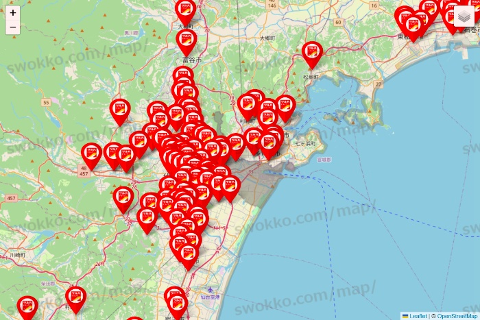 宮城県のツルハドラッグ系の店舗地図