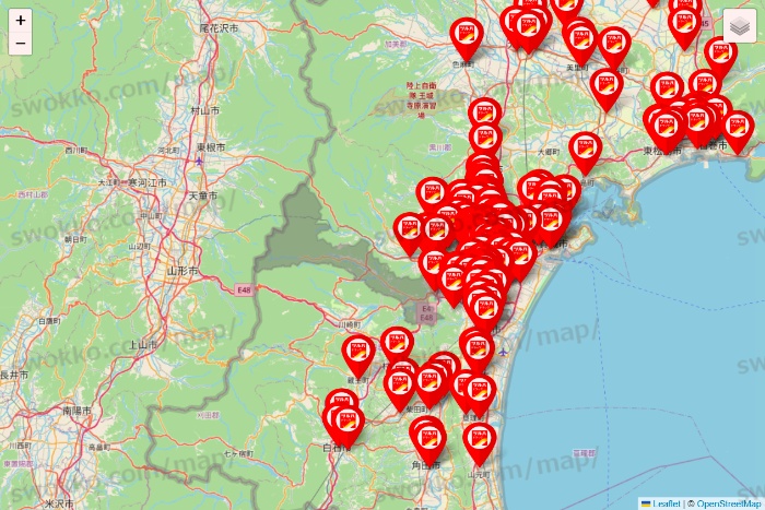 宮城県のツルハドラッグ系の店舗地図