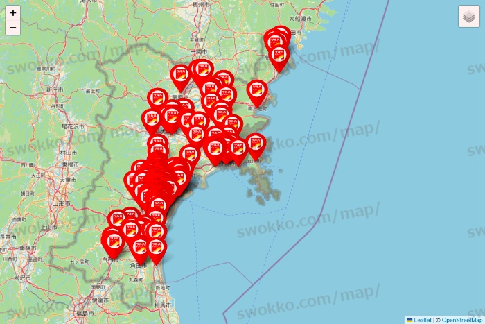 宮城県のツルハドラッグ系の店舗地図