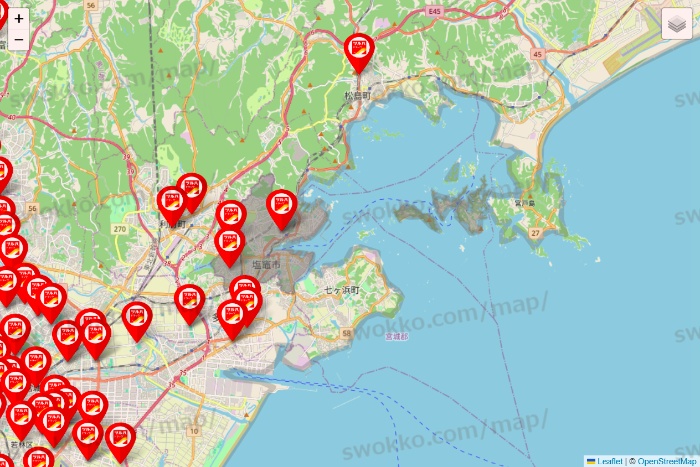 宮城県のツルハドラッグ系の店舗地図