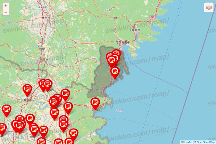 宮城県のツルハドラッグ系の店舗地図