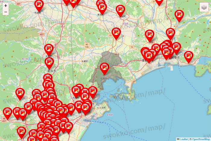 宮城県のツルハドラッグ系の店舗地図