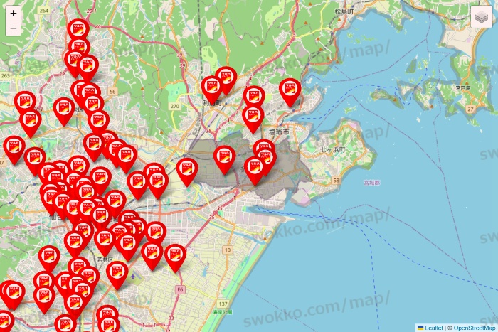 宮城県のツルハドラッグ系の店舗地図