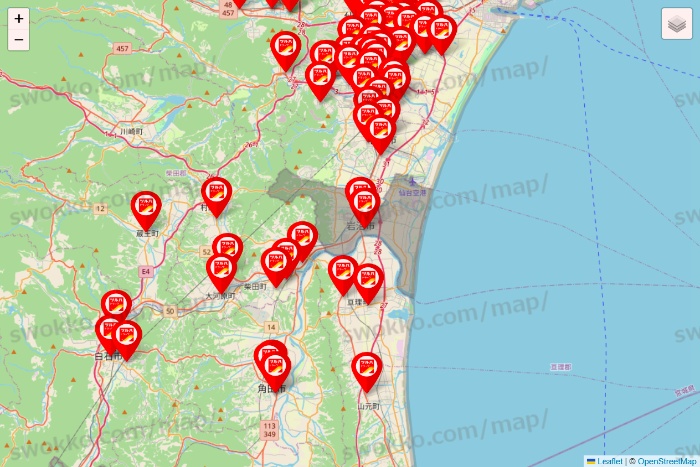 宮城県のツルハドラッグ系の店舗地図