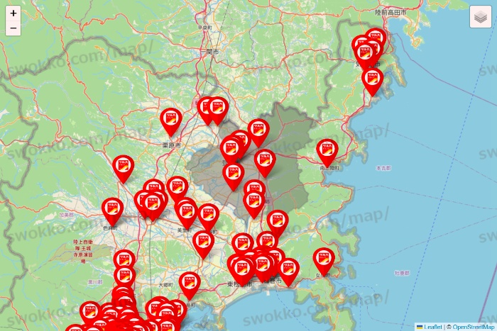宮城県のツルハドラッグ系の店舗地図