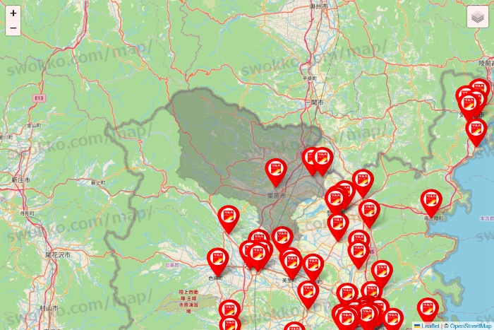 宮城県のツルハドラッグ系の店舗地図