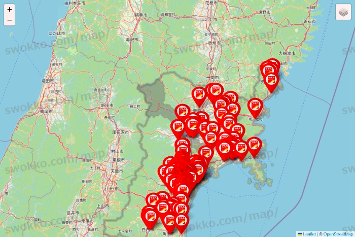 宮城県のツルハドラッグ系の店舗地図