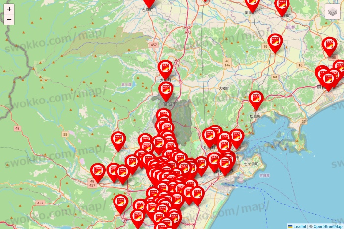 宮城県のツルハドラッグ系の店舗地図