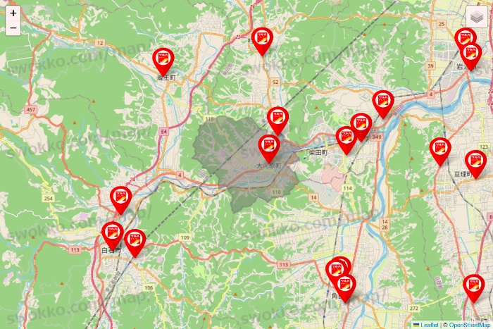 宮城県のツルハドラッグ系の店舗地図