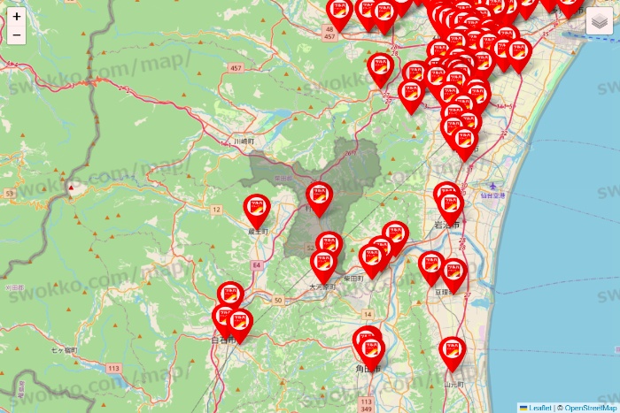 宮城県のツルハドラッグ系の店舗地図