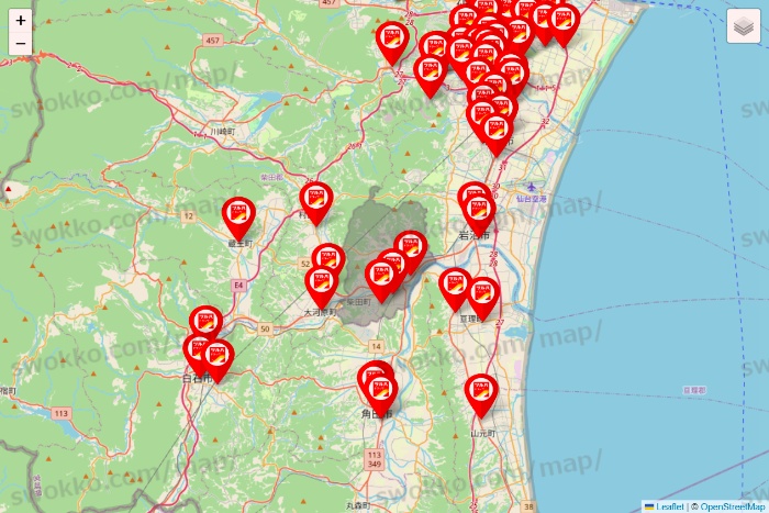 宮城県のツルハドラッグ系の店舗地図