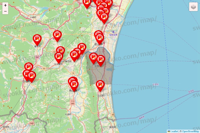宮城県のツルハドラッグ系の店舗地図