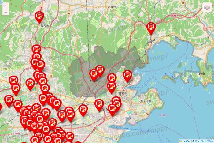 宮城県のツルハドラッグ系の店舗地図