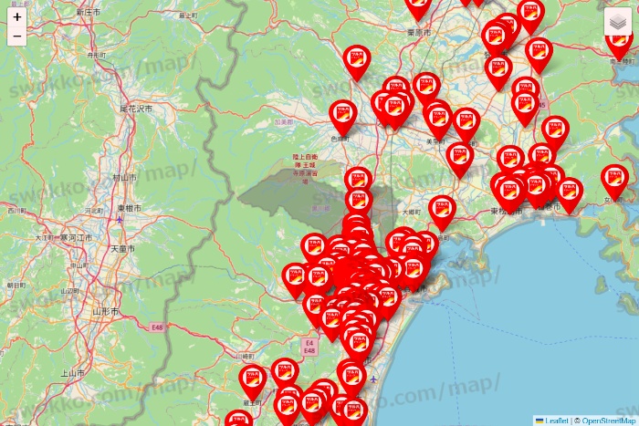 宮城県のツルハドラッグ系の店舗地図