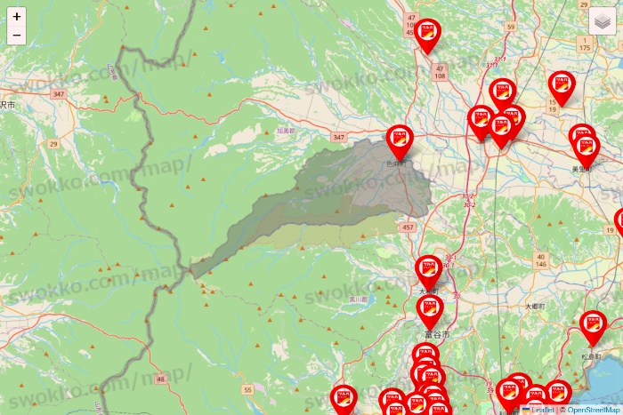 宮城県のツルハドラッグ系の店舗地図